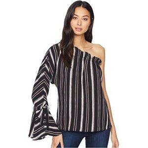 Bishop + Young Blue Stripe Asymmetrical Ruffle Top